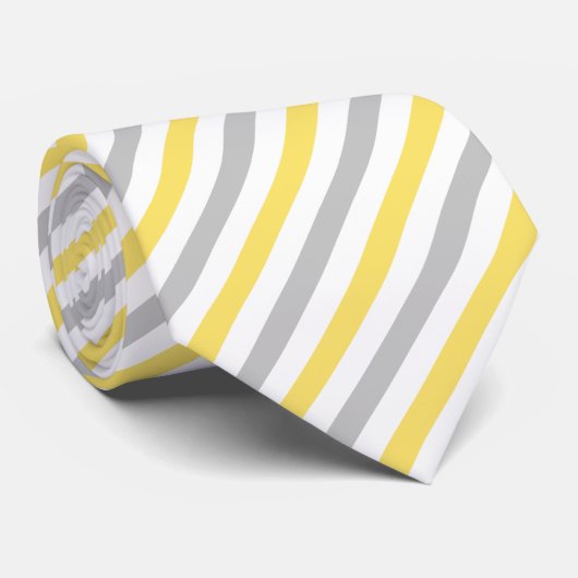 Gray and Yellow Diagonal Stripes Pattern Stropdas (Opgerold)