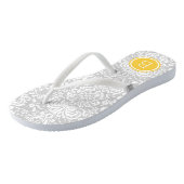 Gray and Yellow Floral Damask Monogram Teenslippers (Schuin)