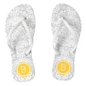 Gray and Yellow Floral Damask Monogram Teenslippers (Voetbed)