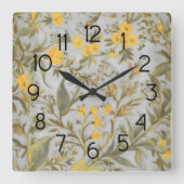 Gray and Yellow Floral Pattern Vierkante Klok (Voorkant)