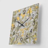 Gray and Yellow Floral Pattern Vierkante Klok (Hoek)