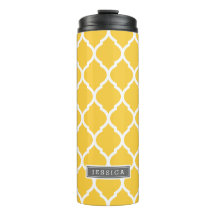 Gray and Yellow Moroccan Quatrefoil Monogram