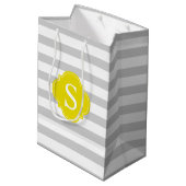 Gray and Yellow Stripes Pattern and Monogram Medium Cadeauzakje (Achterkant Gekanteld)