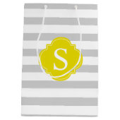 Gray and Yellow Stripes Pattern and Monogram Medium Cadeauzakje (Achterkant)
