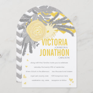 Gray and Yellow Zig Zag Typography Wedding Kaart