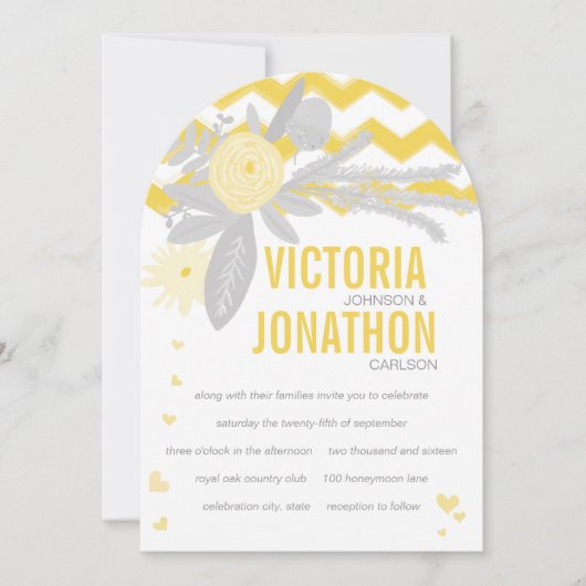 Gray and Yellow Zig Zag Typography Wedding Kaart (Voorkant)