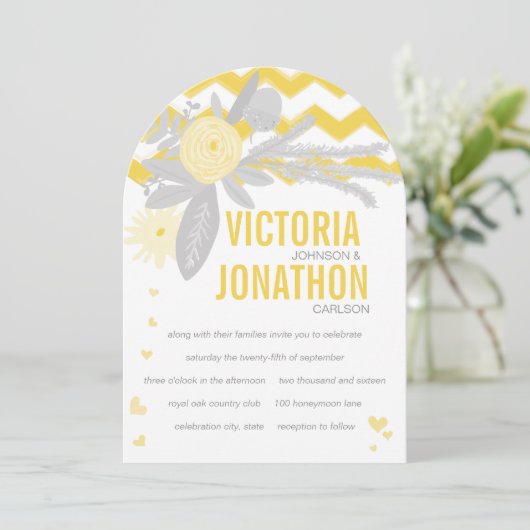 Gray and Yellow Zig Zag Typography Wedding Kaart (Staand voorkant)