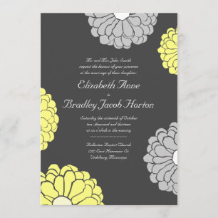 Gray and Yellow Zinnia Flower Wedding Invitation Kaart