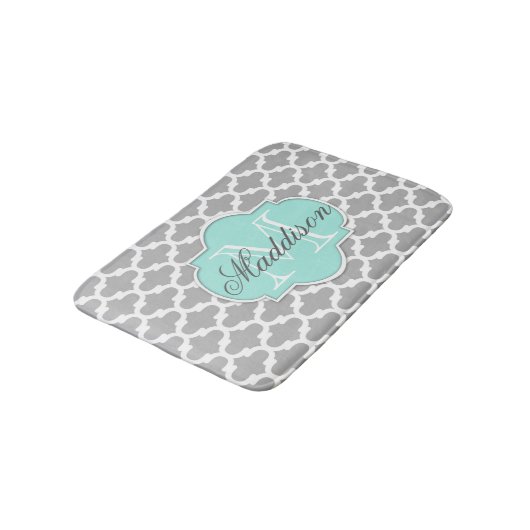 Gray Aqua Elegant Pattern Monogram Badmat (Gekanteld)
