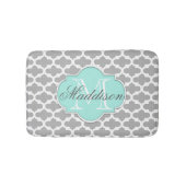 Gray Aqua Elegant Pattern Monogram Badmat (Voorkant)