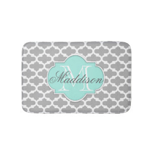 Gray Aqua Elegant Pattern Monogram Badmat