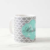 Gray Aqua Elegant Pattern Monogram Koffiemok (Voorkant links)