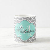 Gray Aqua Elegant Pattern Monogram Koffiemok (Center)