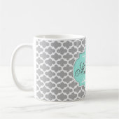 Gray Aqua Elegant Pattern Monogram Koffiemok (Links)