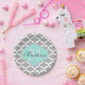 Gray Aqua Elegant Pattern Monogram Papieren Bordje (Feest)