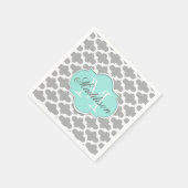 Gray Aqua Elegant Pattern Monogram Servet (Hoek)