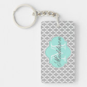 Gray Aqua Elegant Pattern Monogram Sleutelhanger (Voorkant)