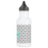 Gray Aqua Elegant Pattern Monogram Waterfles (Rechts)