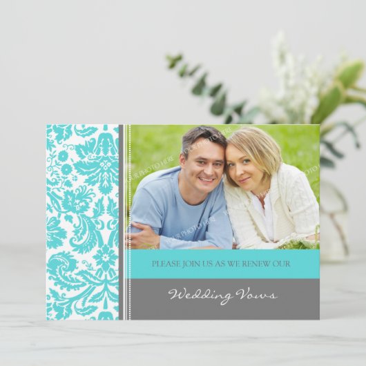 Gray Aqua Foto Wedding Vow Renewal Uitnodiging (Staand voorkant)
