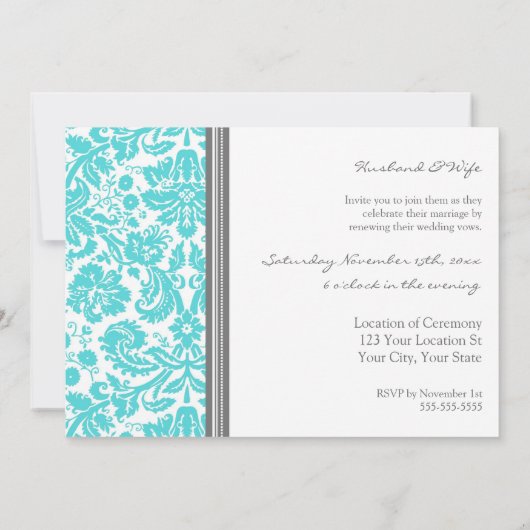 Gray Aqua Foto Wedding Vow Renewal Uitnodiging (Achterkant)