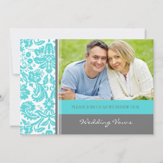 Gray Aqua Foto Wedding Vow Renewal Uitnodiging (Voorkant)