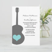Gray/Aqua Guitar Heart Wedding Invite Kaart (Staand voorkant)