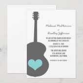 Gray/Aqua Guitar Heart Wedding Invite Kaart (Voorkant / Achterkant)
