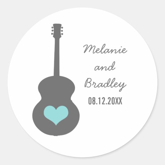 Gray/Aqua Guitar Heart Wedding Stickers (Voorkant)