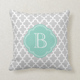 Gray & Aqua Modern Moroccan Custom Monogram Kussen