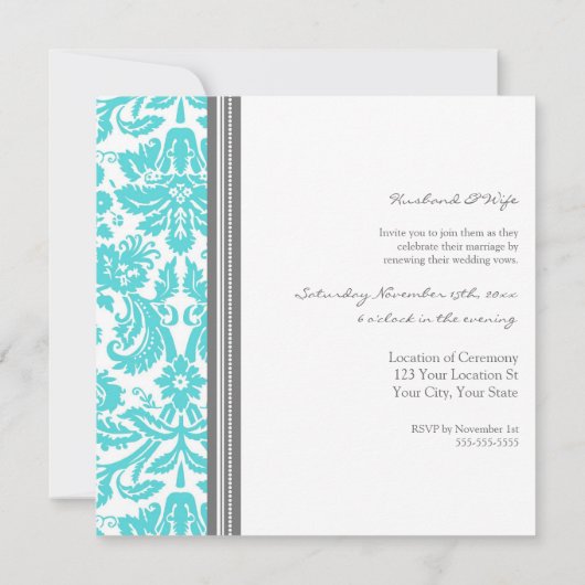 Gray Aqua Wedding Vow Renewal Uitnodiging (Achterkant)