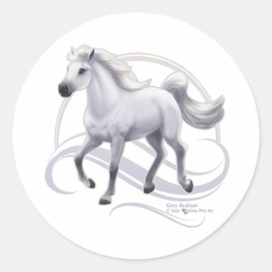 Gray Arabian Horse Ronde Sticker (Voorkant)