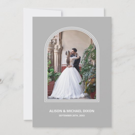 Gray Arch Custom Photo Weddenschap Reception Kaart (Voorkant)