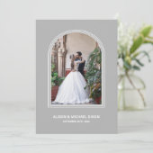 Gray Arch Custom Photo Weddenschap Reception Kaart (Staand voorkant)