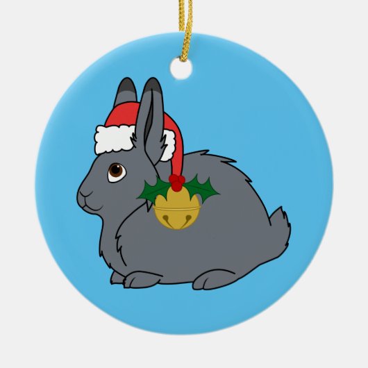 Gray Arctic Hare met Santa Hat en Gold Bell Keramisch Ornament (Voorkant)