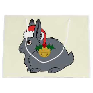 Gray Arctic Hare met Santa Hat en Gold Bell Large Cadeautasje