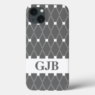 Gray Argyle Lattice met monogram Case-Mate iPhone Case