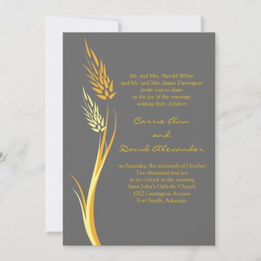 Gray Autumn Wheat Wedding Invitation Kaart (Voorkant)
