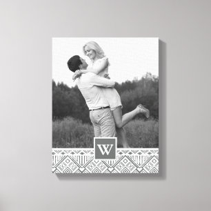 Gray Aztec Pattern Foto met monogram Canvas Afdruk