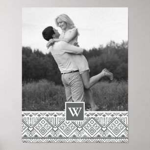 Gray Aztec Pattern   Foto met monogram Poster