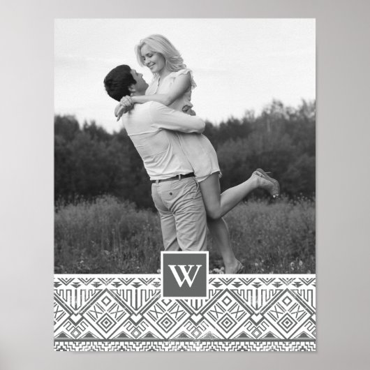Gray Aztec Pattern | Foto met monogram Poster (Voorkant)