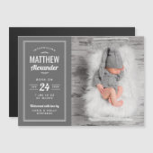 Gray Baby Boy Magnetic Photo Birth Announement (Voorkant / Achterkant)