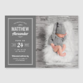 Gray Baby Boy Magnetic Photo Birth Announement (Voorkant)