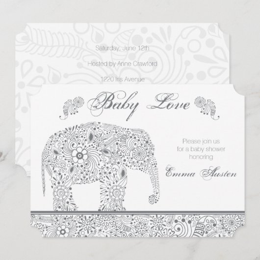 Gray Baby Elephant Shower Invitation Kaart (Voorkant / Achterkant)
