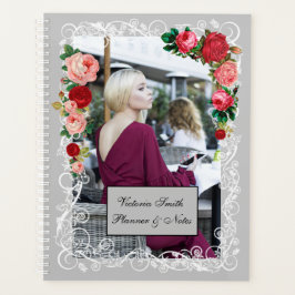 Gray Background Girl Mode Modern Elegant Red Planner