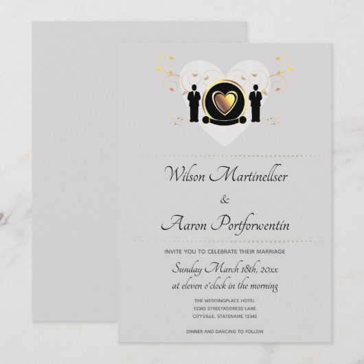 Gray Background Male Heart | Uitnodiging tot wedde (Voorkant / Achterkant)