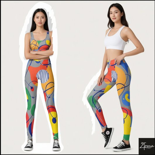 Gray Background Primary Color Abstract Shapes Leggings