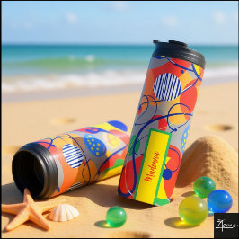 Gray Background Primary Color Abstract Shapes Thermosbeker