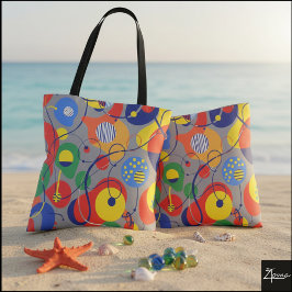 Gray Background Primary Color Abstract Shapes Tote Bag