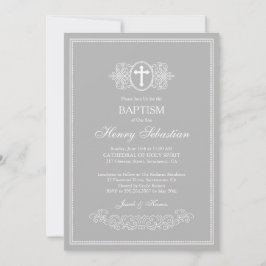 Gray Baptism Invitation Kaart