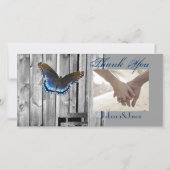 Gray Barn Wood BLue Butterfly Wedding Bedankkaart (Voorkant)